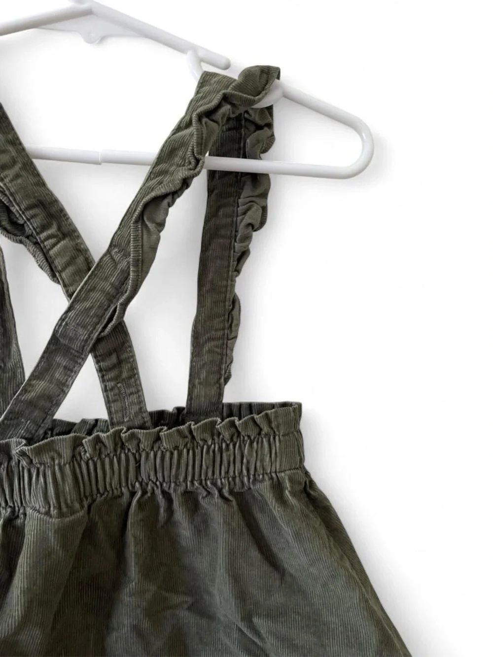 18M Girl Olive Green Sleeveless Criss Cross Back Corduroy Overalls Dress Carters